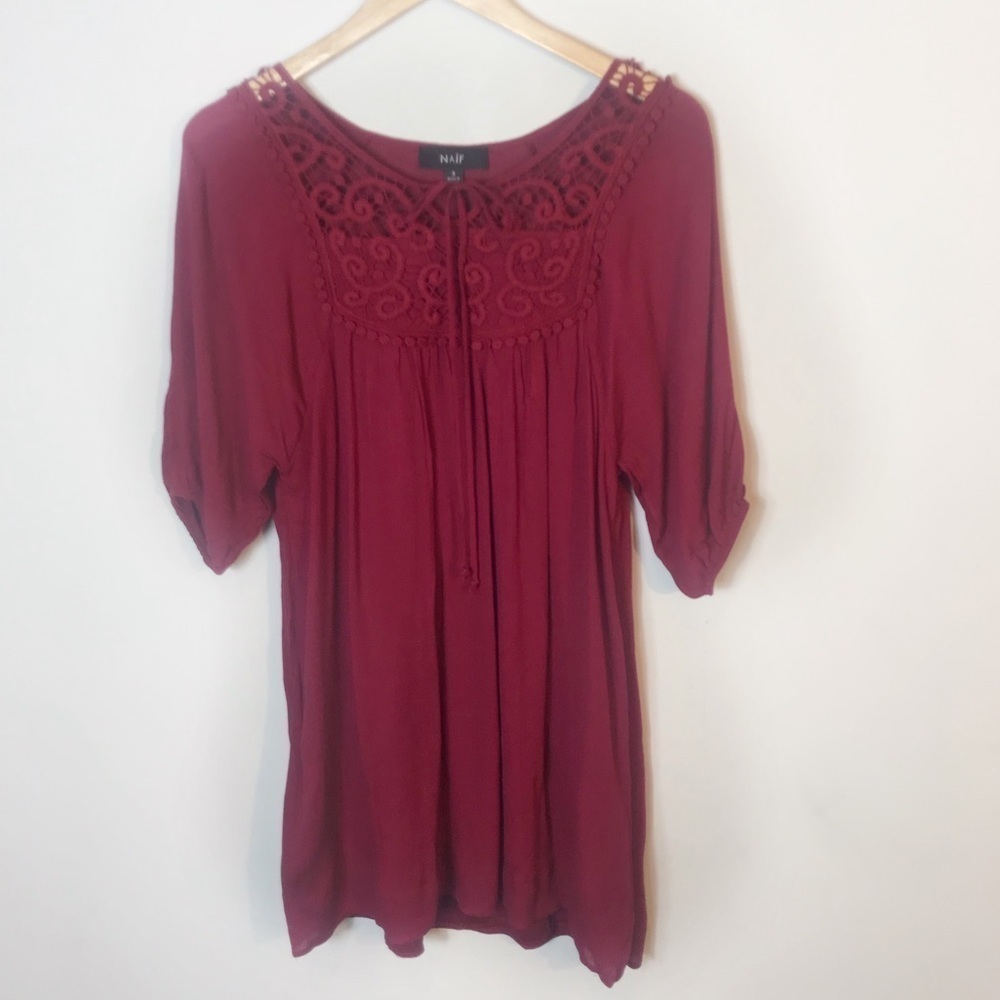 NAÏF Boho Crochet Lace Gauzy Dress